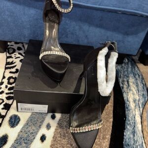 Black Women's Crystal-Embellished Ankle Strap Heels